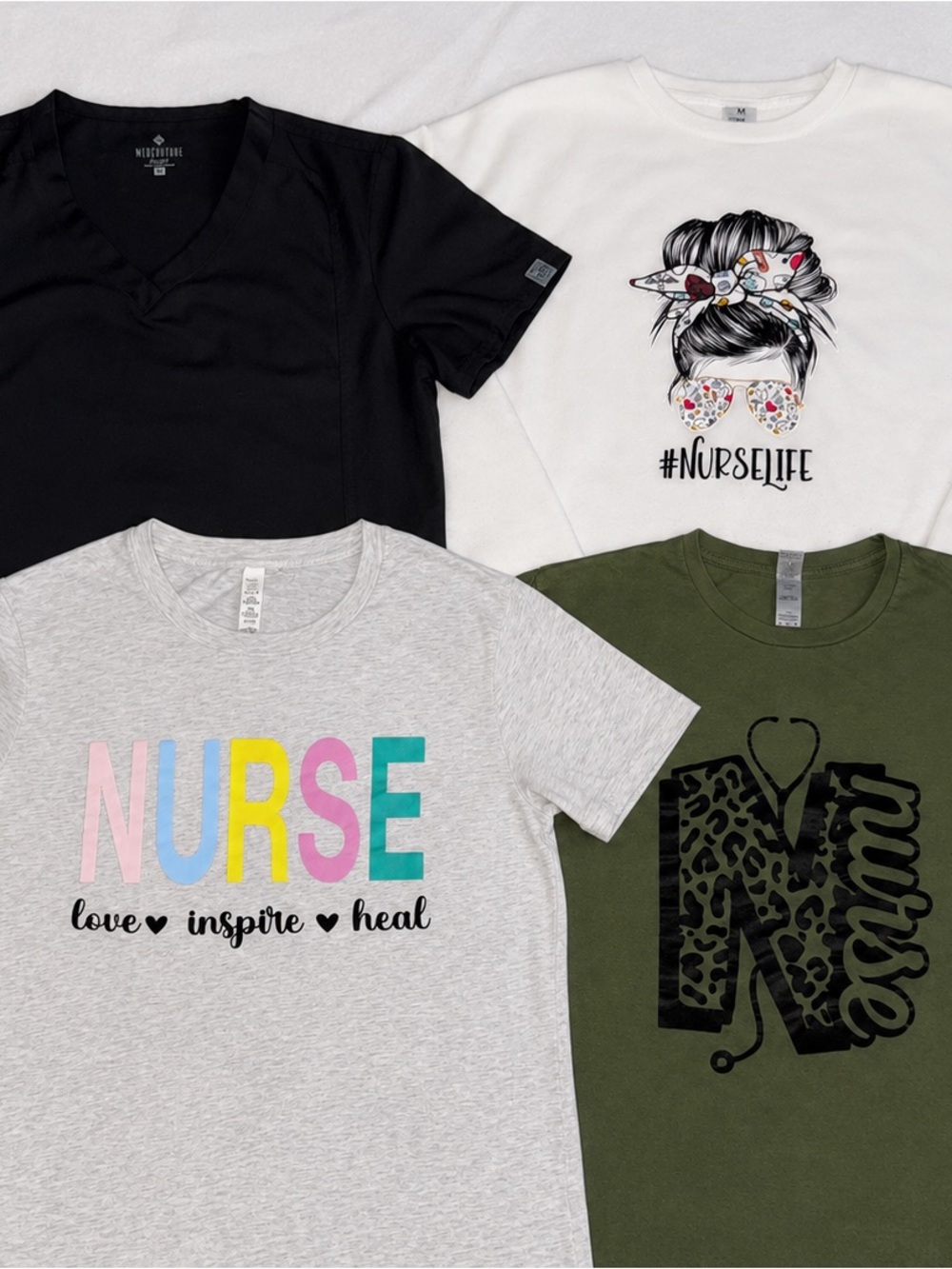 Nurse Clothing Bundle Med Couture Scrub Top NurseLife Sweatshirt Graphic Tees M - Picture 1 of 14